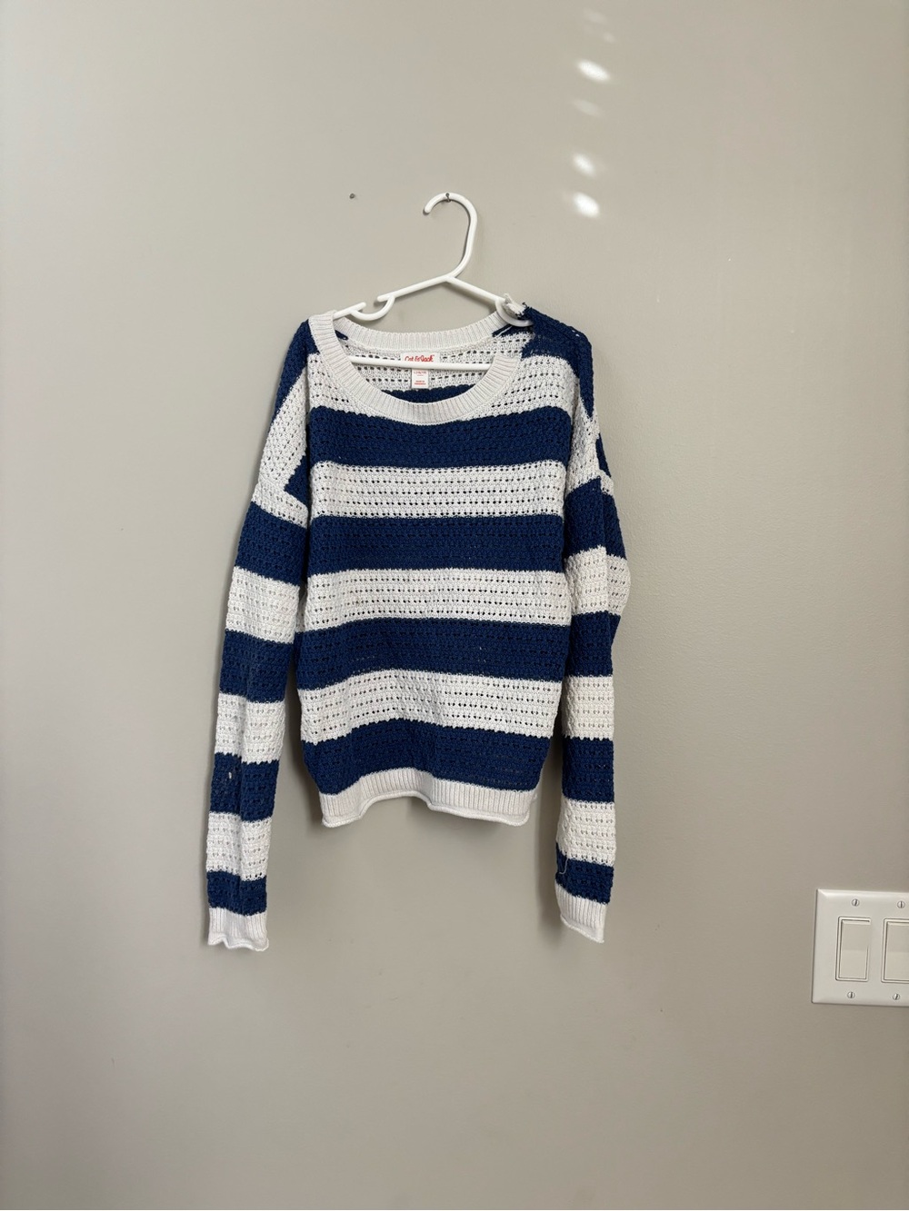 Cat & Jack Navy and White Striped Crochet Crewneck Sweater